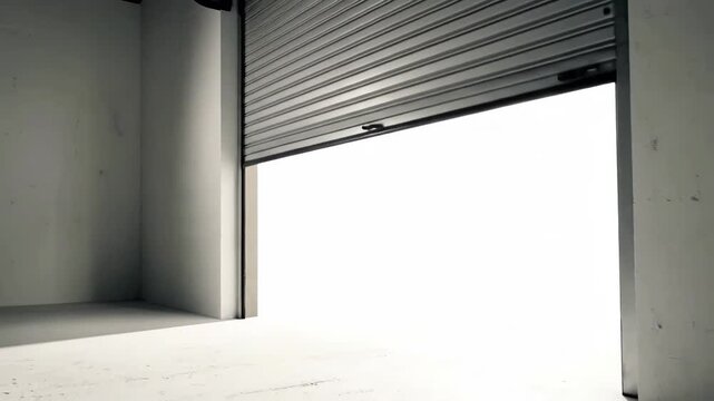 A closed l roller shutter door in a minimalist industrial setting, providing security.