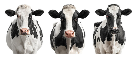 Three Close-Up Shots of Black and White Dairy Cows in Natural Settings