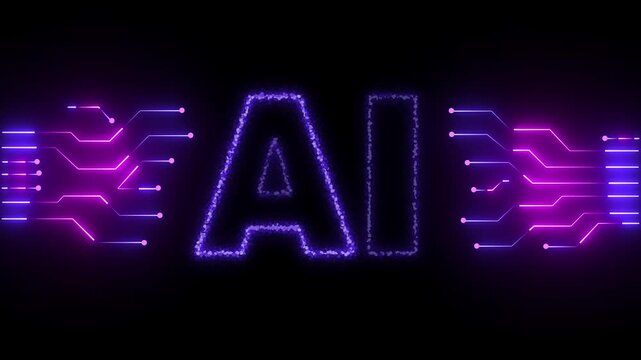 AI glowing Neon AI text icon animation digital artificial intelligence letter symbol. neon technology pattern with ai text icon ,symboliz ing artificial intelligence 4k video...