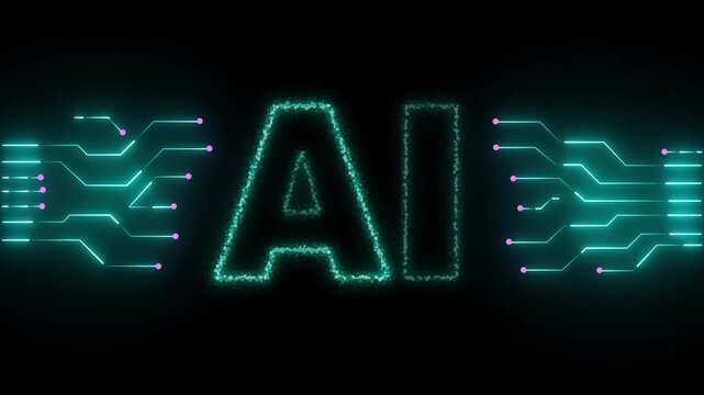 AI glowing Neon AI text icon animation digital artificial intelligence letter symbol. neon technology pattern with ai text icon ,symboliz ing artificial intelligence 4k video...