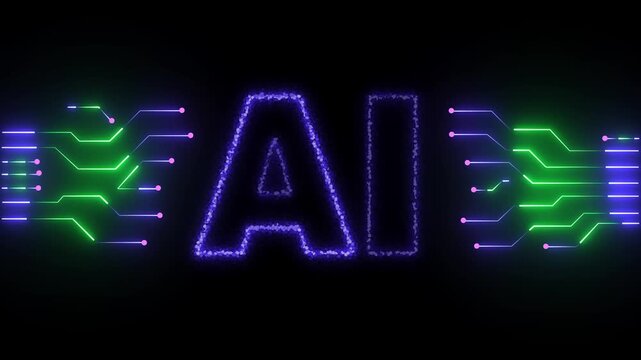 AI glowing Neon AI text icon animation digital artificial intelligence letter symbol. neon technology pattern with ai text icon ,symboliz ing artificial intelligence 4k video...