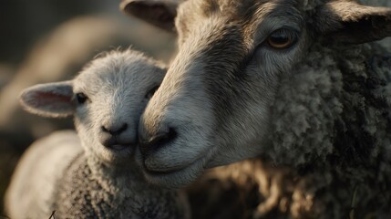 Obraz premium Ewe and lamb sharing tender maternal moment