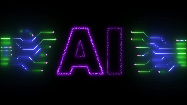 AI glowing Neon AI text icon animation digital artificial intelligence letter symbol. neon technology pattern with ai text icon ,symboliz ing artificial intelligence 4k video...