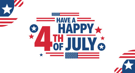 Obraz premium 4th of July patriotic text banner with stars and stripes, for Independence Day celebration or USA holiday decoration, isolated on transparent background, png