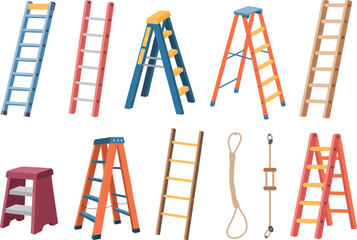 Rope ladder vector illustration set, cartoon-style collection of different wooden rope ladders and climbing tools isolated on white background for adventure themes, games, education, and outdoor desig © Gary D. Marlow
