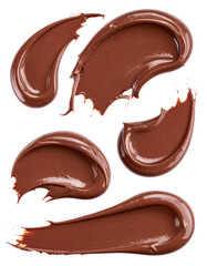 Chocolate hazelnut spread smears and swirls on transparent background