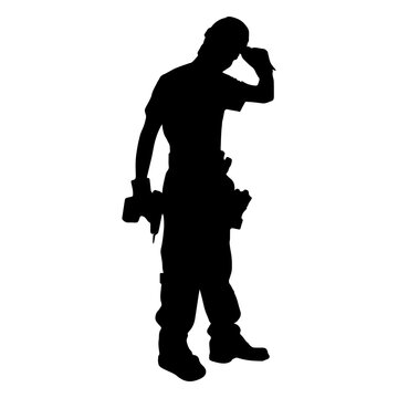 Construction worker screwdriver machine silhouette