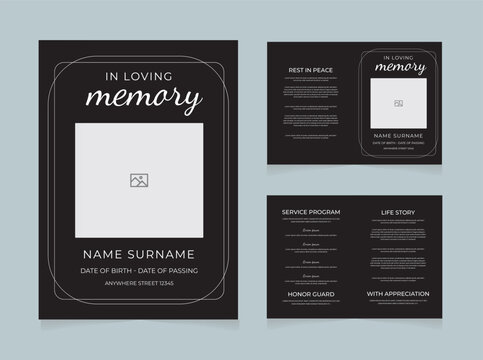 Minimal Funeral Program Template | In Loving Memory Memorial Brochure | Elegant Obituary Design Black version