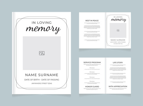 Minimal Funeral Program Template | In Loving Memory Memorial Brochure | Elegant Obituary Design white version