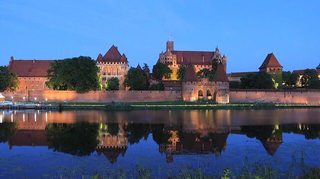 View of Malbork Castle (Zamek w Malborku) at dusk 