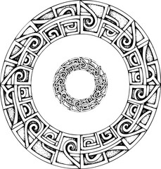 Naklejka premium Intricate Hand Drawn Monochrome Circular Celtic Interlace