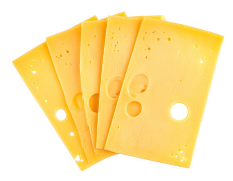 Yellow cheese slices with holes on transparent background