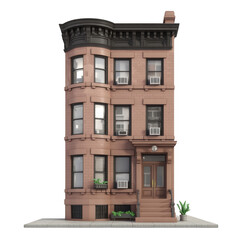 Classic Brownstone Building Model house architecture isolated on a transparent background