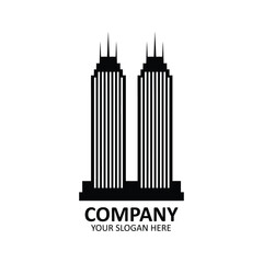 Modern Twin Skyscraper Logo Template - Real Estate and Corporate Building Design Icon
