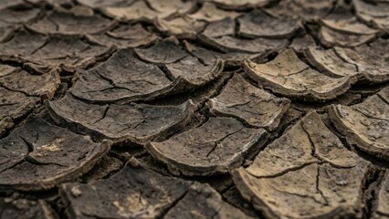 Detailed Macro Shot of Cracked Dry Earth Surface with Intricate Natural Patterns
