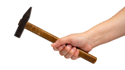 Hammer in hand, isolated on white