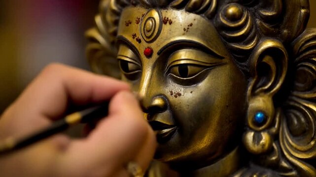 Traditional Maintenance of Hindu Deity showing Hand Polishing Brass Krishna Murti
