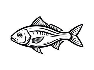 Obraz premium Detailed black and white outline of a stylized fish, suitable for seafood, fishing, or aquatic themes.