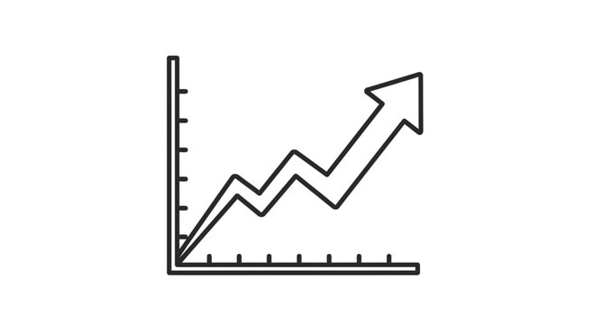 Simple line graph icon illustrating a significant upward trend with a bold arrow indicating positive business growth metrics.