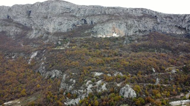 Ostrog Monastery 4K. Holy Place in Montenegro. Serbian Orthodox Church. Traveling