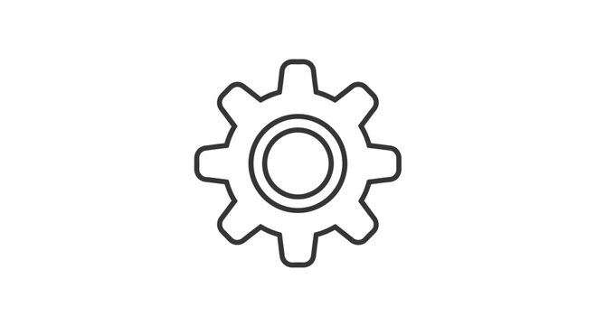 Simple dark mode outline icon representing a mechanical gear, cogwheel, or essential system setting mechanism