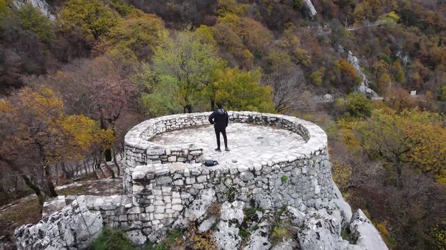 Ostrog Monastery 4K. Aerial Shot. Holiest Place in Montenegro. Serbian Orthodox Church