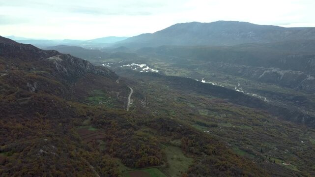 Zeta Plain and River 4K. Montenegro. From Ostrog Monastery. Serbian Orthodox Church