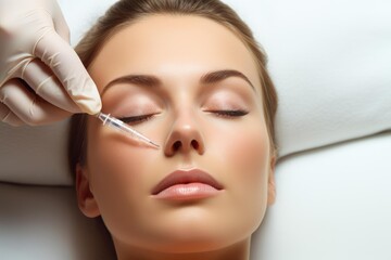 Woman undergoing cosmetic injection procedure in a beauty clinic for skin rejuvenation