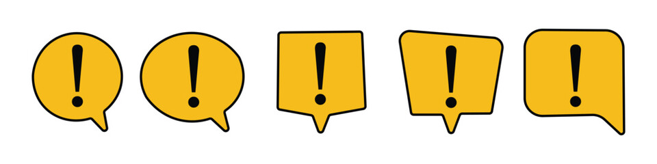 Exclamation mark icon vector. Yellow speech bubble alert collection, Warning and attention notification symbol. Vector illustration.