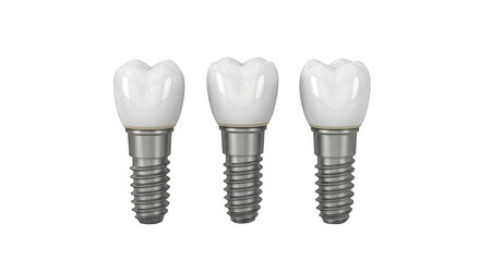 Three dental implants displayed for medical and dental restoration procedures