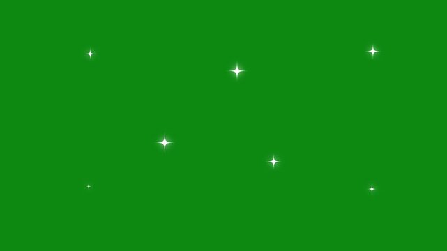 Sparkle stars animation, cartoon twinkle effect, blinking white doodles, glowing light burst, green screen background, Shimmering ligh,magic flash or glitter motion explosion animated effect. 4k