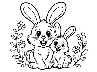 Obraz premium A cute illustration of two happy rabbits surrounded by flowers