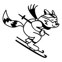 Winter animal character raccoon skiing © Vexels