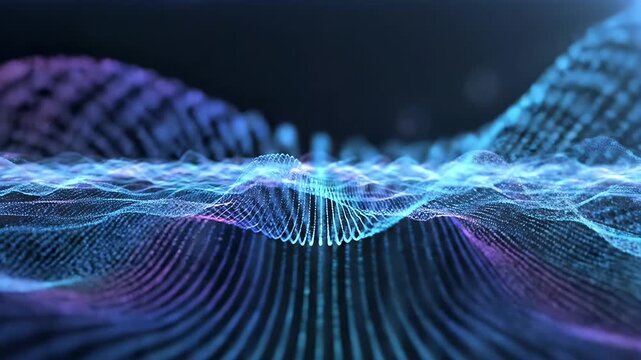 Abstract Digital Waves in Motion - A mesmerizing visualization of digital waves in motion, featuring flowing lines and points in hues of blue and purple.