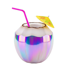 Colorful coconut drink with straw and umbrella
