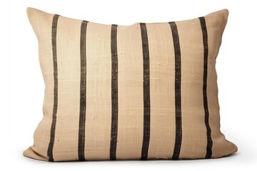Obraz premium Beige cushion featuring black vertical stripes on linen textile