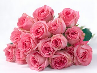 Fototapeta premium Many pink roses on white background for Valentines Day concept