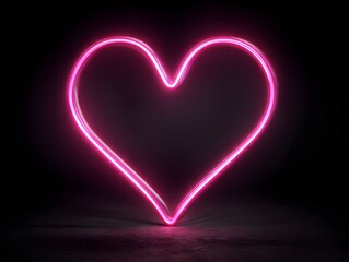 Minimal pink glowing neon heart shape on black for Valentine's Day