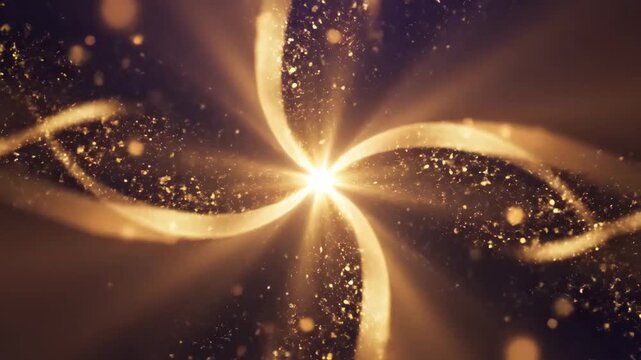 Golden abstract background with glowing particles and light streaks creating a magical and energetic design perfect for various creative projects