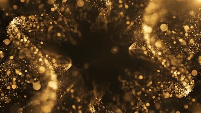 Golden glittering particles abstract background with soft bokeh and depth of field effect,elegant and luxurious backdrop perfect for titles and motion graphics
