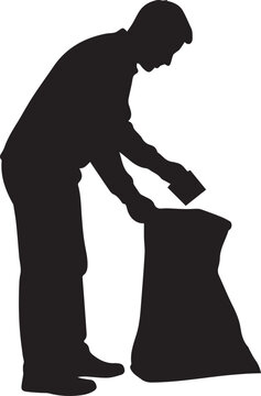Man picking up garbage waste disposal concept simple silhouette vector illustration line art isolated