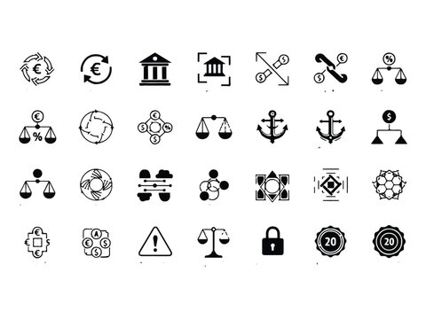Abstract Islamic Finance Icons Set  Riba Free Ethical Economic Systems in Black and White Vector

