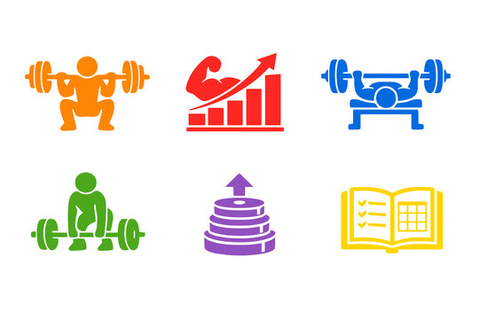 Monochromatic hypertrophy icons in flat vector style. Perfect for muscle growth training, strength platforms, websites, and mobile apps.