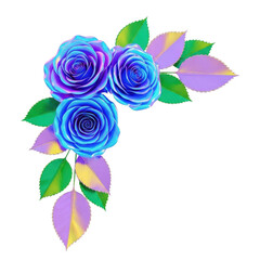 Vibrant blue roses with colorful leaves
