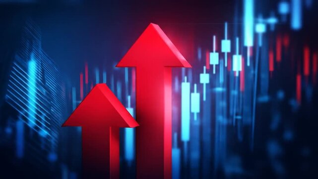 Rising arrows over financial data chart business growth concept
