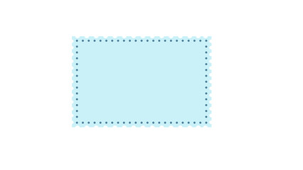 Blank pastel blue postage stamp border with perforation dots, isolated on white background. Empty space for design elements, travel or communication concept.