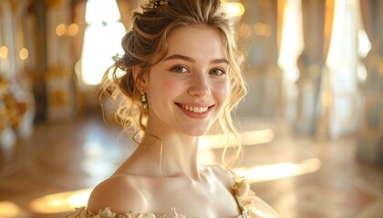 Smiling Young Woman in Elegant Interior with Soft Light