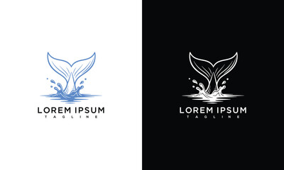 Whale Tail Logo Vector with Splash Ocean Marine Animal Brand Identity Design.