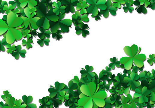 Saint Patricks day background with sprayed green clover leaves o