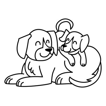 Dog and her puppy stroke